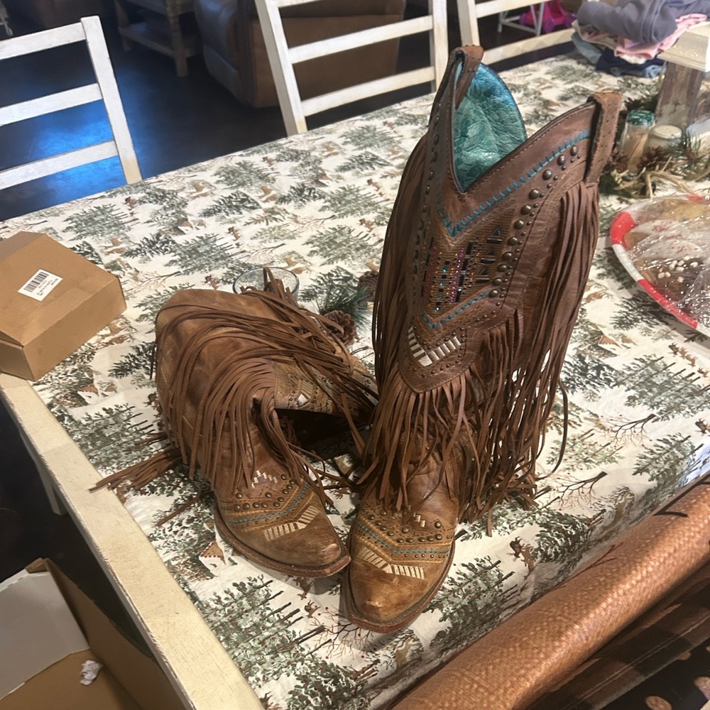 Fringed Corral Brown Heeled Boots